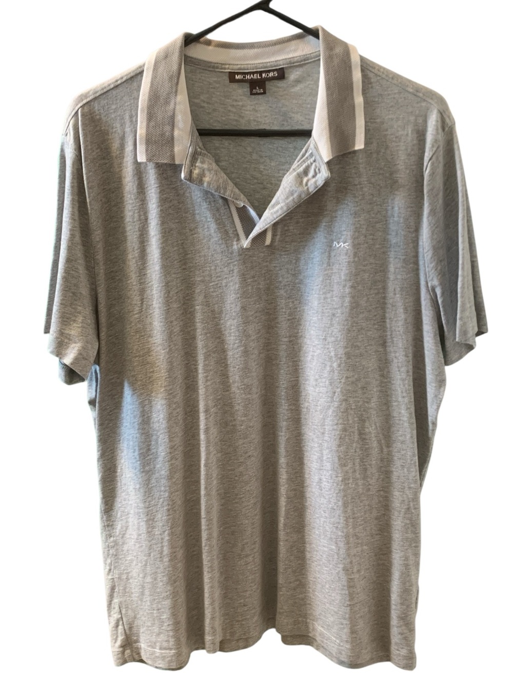 Michael Kors Gray Polo with White Contrast Collar Large quiet luxury old money
